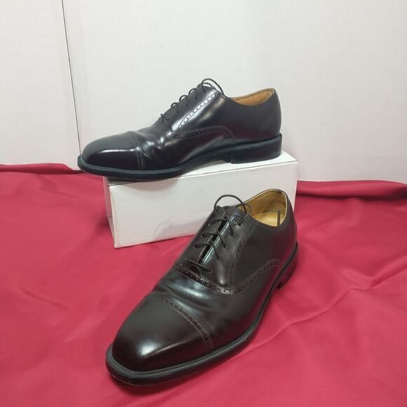 Rockport APM1141E Burgundy Leather Oxfords Cap Toe Dress Work Shoes Mens SZ 10 W - Picture 1 of 8